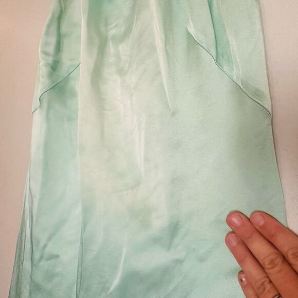 LAPOINTE Metallic Mint Green Halter Neckline Backless Satin Gown Dress Size 4 - Picture 5 of 15